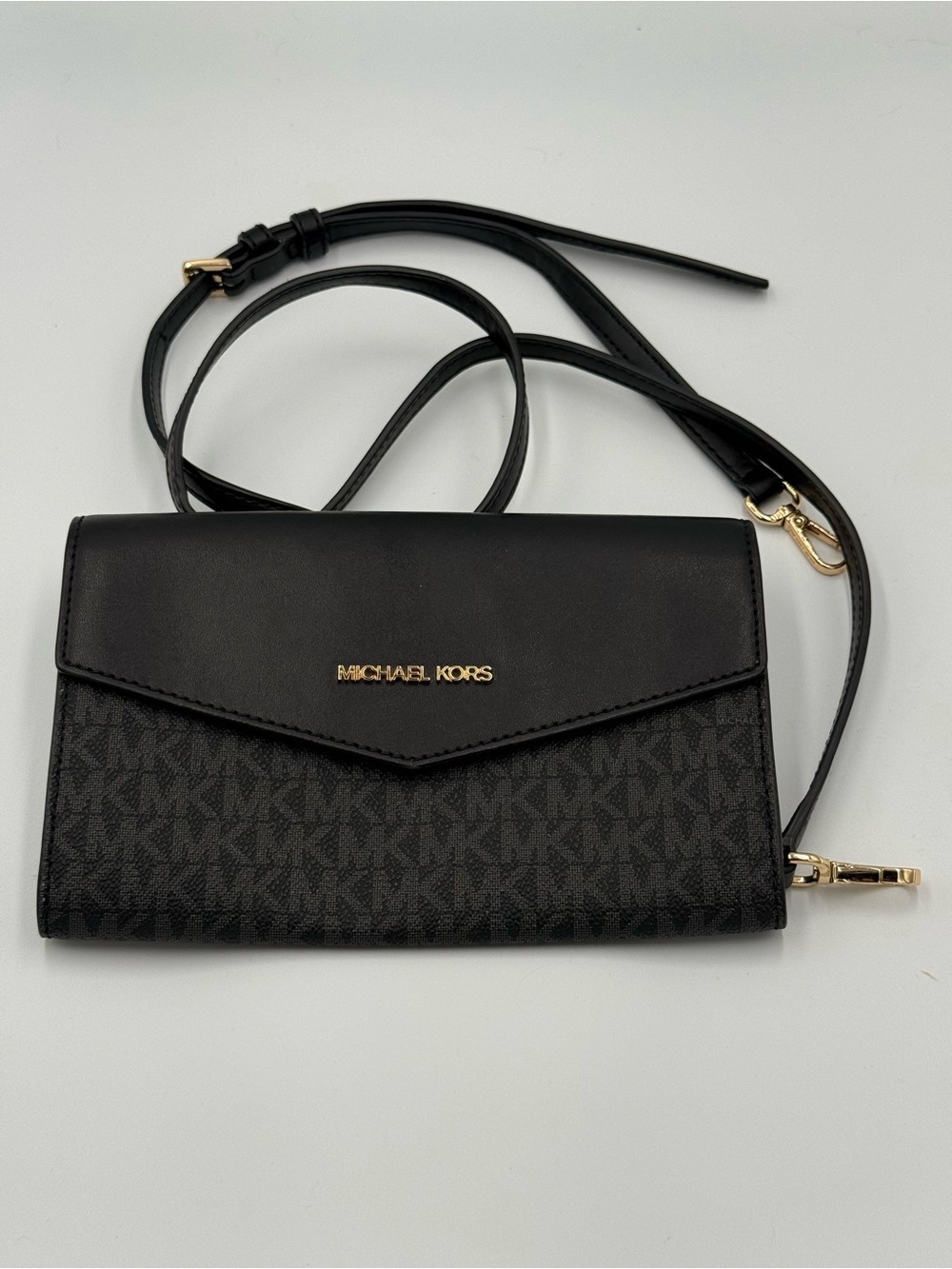 Michael Kors Black Signature Monogram Envelope Crossbody Bag